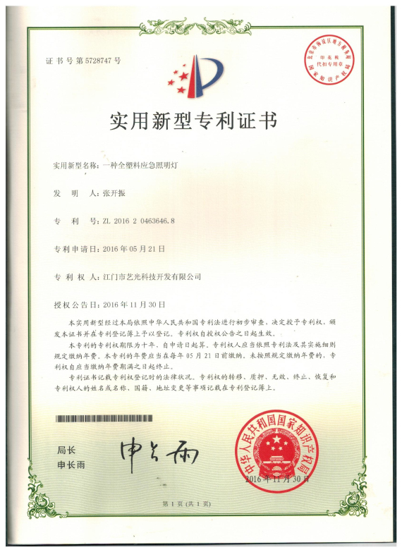一种全塑料应急照明灯
